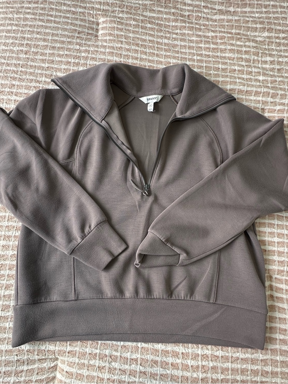 SPANX Taupe Quarter-Zip Pullover